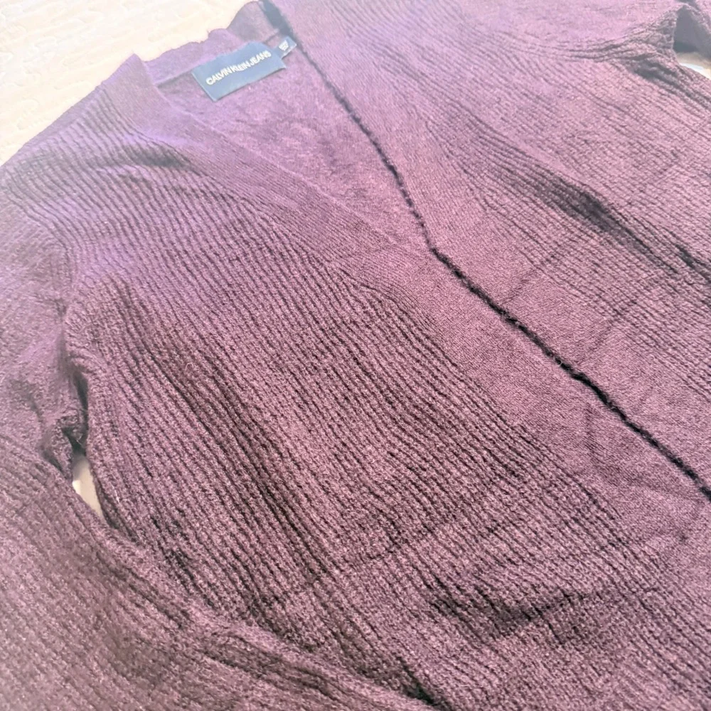Calvin Klein Women Small Cardigan Purple Open Front FALL DARK ACADEMIA PLUM COZY